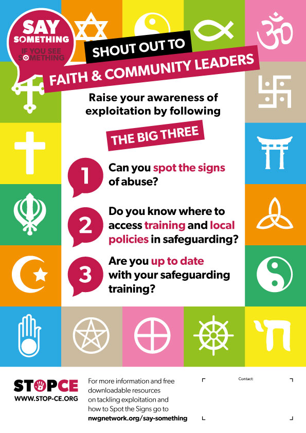 Faith poster with emblems on coloured squares